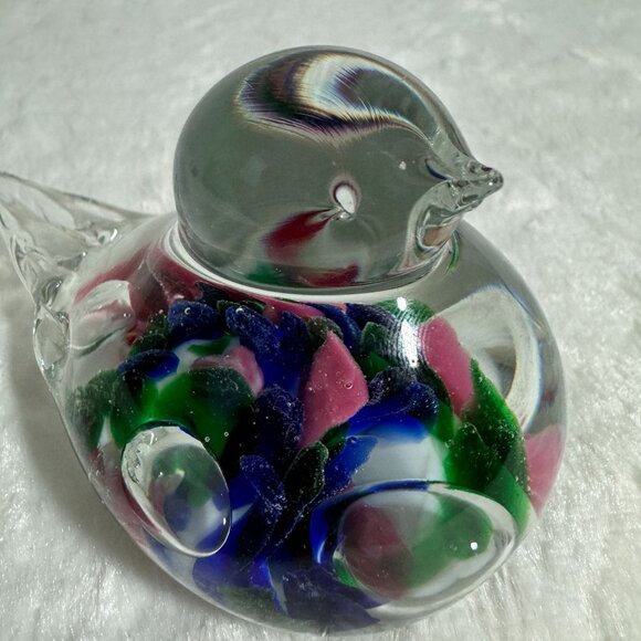 Handcrafted Joe St. Clair Art Glass Bird Figurine With Multicolored Swirls - Picture 6 of 8